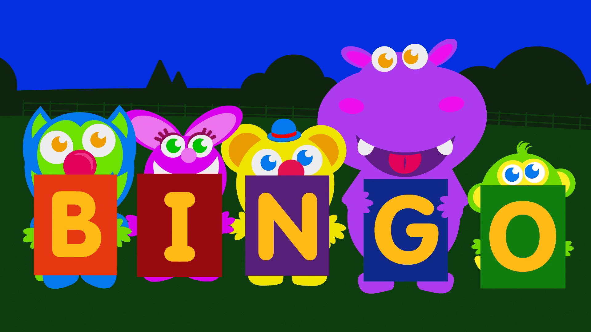 Bingo spelled out Kiki's Music Time music video for toddlers on KneeBouncers