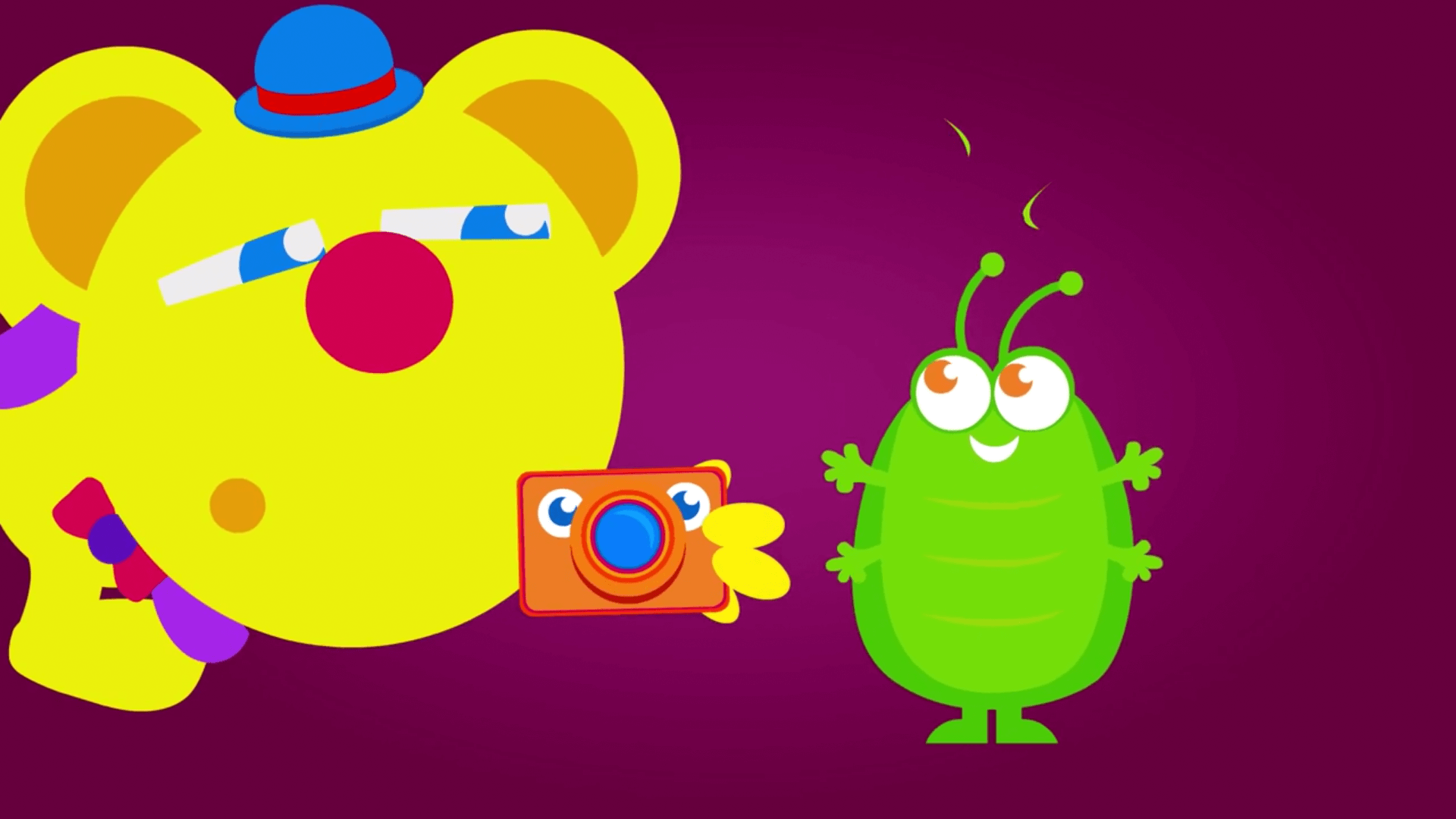 freddy takes a picture of a stink bug in freddy finds insects episode of the kneebouncers show on babyfirsttv