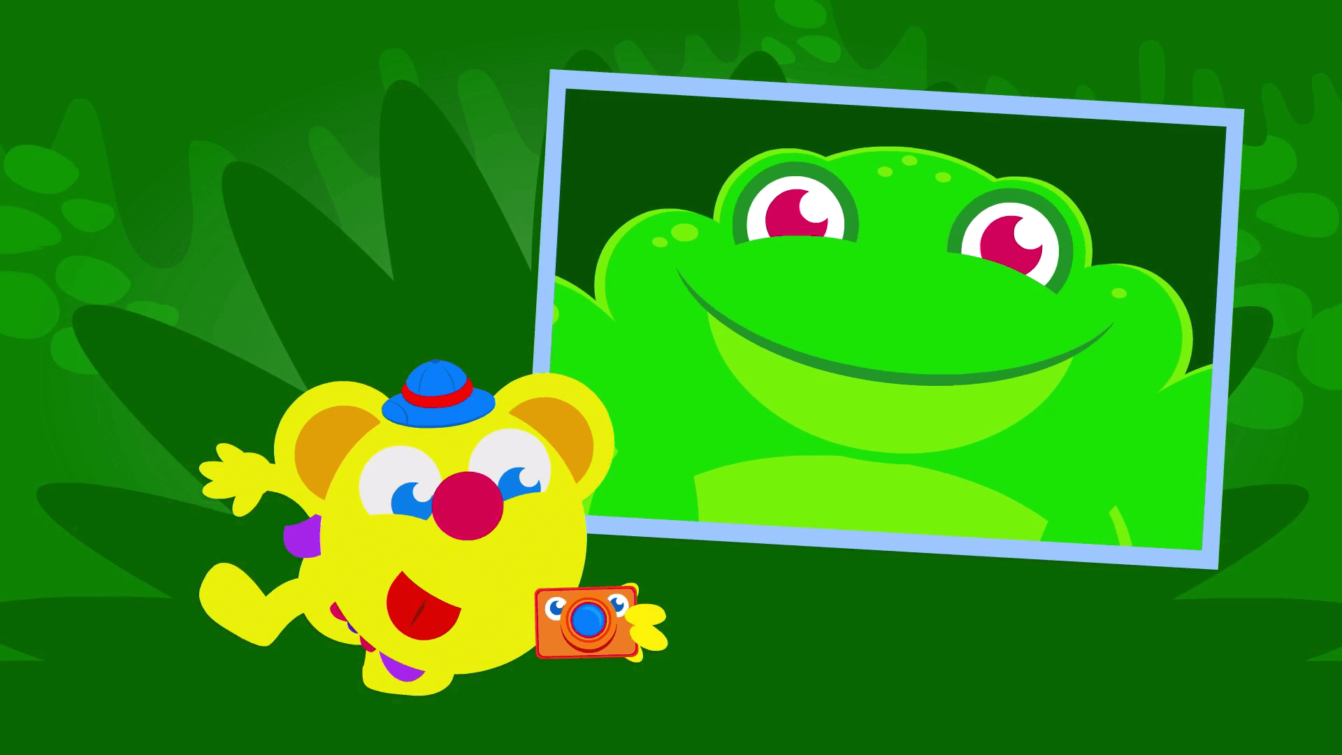 freddy takes photo of frog episode of the kneebouncers show on babyfirsttv