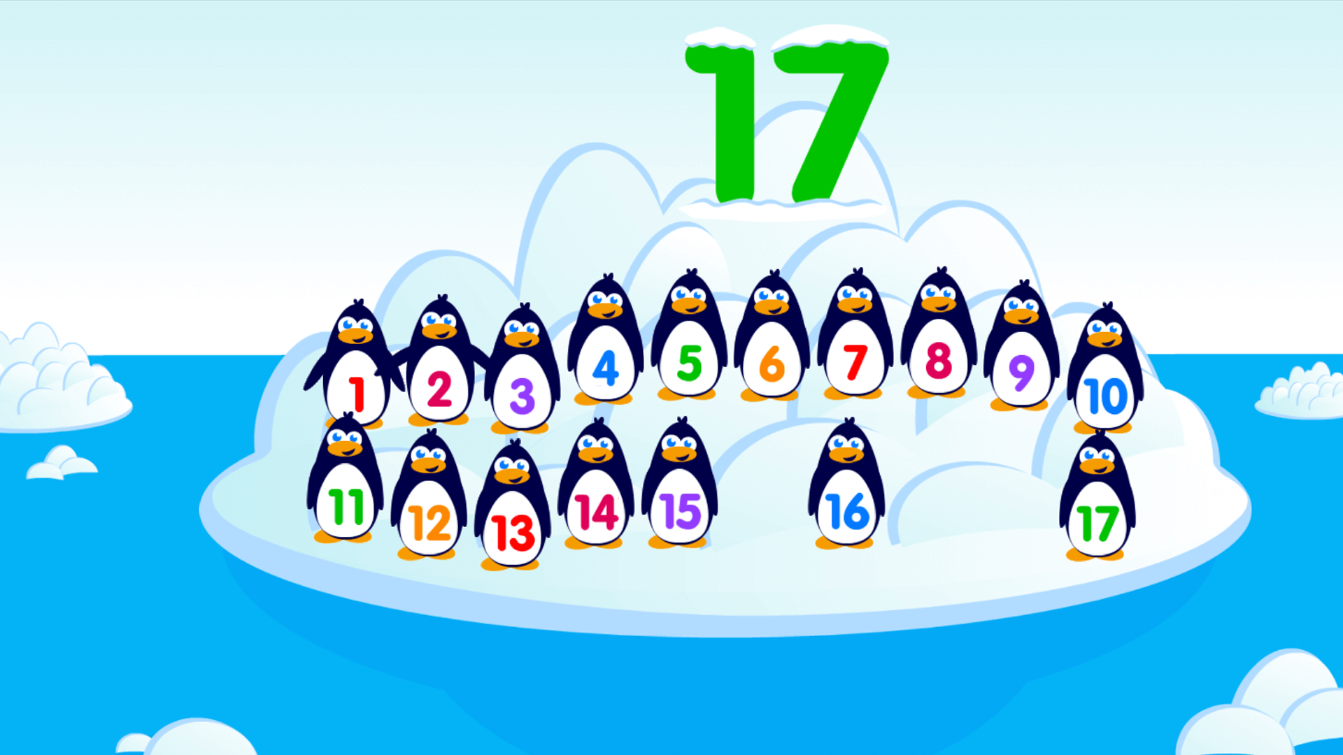 learn numbers, learn counting, game for baby, game for toddlers, penguins, walrus