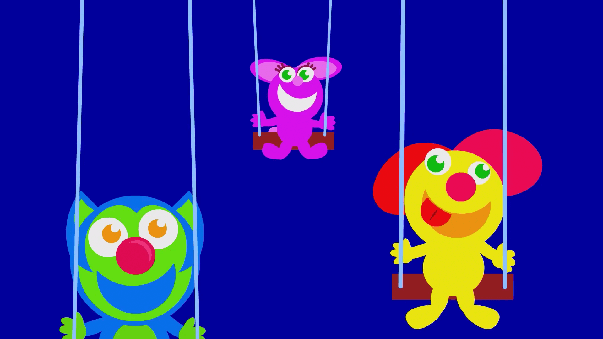 SlyCat on swings in Kiki's Music Time music video for toddlers on KneeBouncers