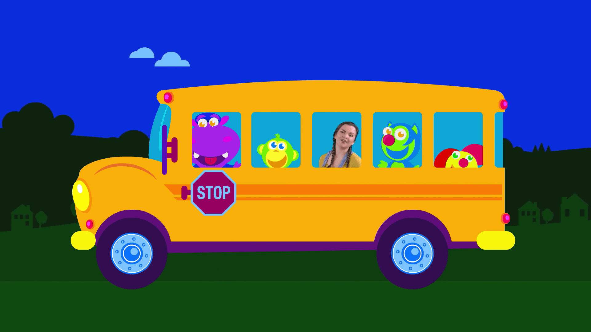 wheels on the bus for Kiki's Music Time music video for toddlers on KneeBouncers