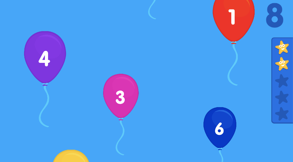 Preschool game, learn numbers, balloon popping game