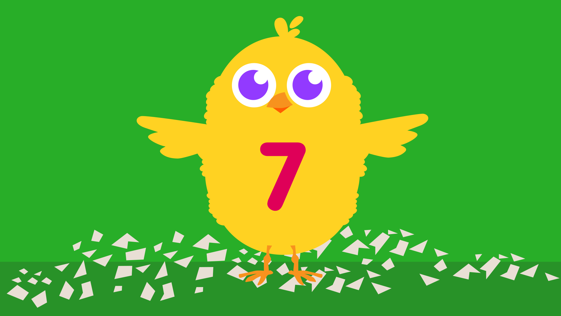 Yellow chick with 7 on its belly
