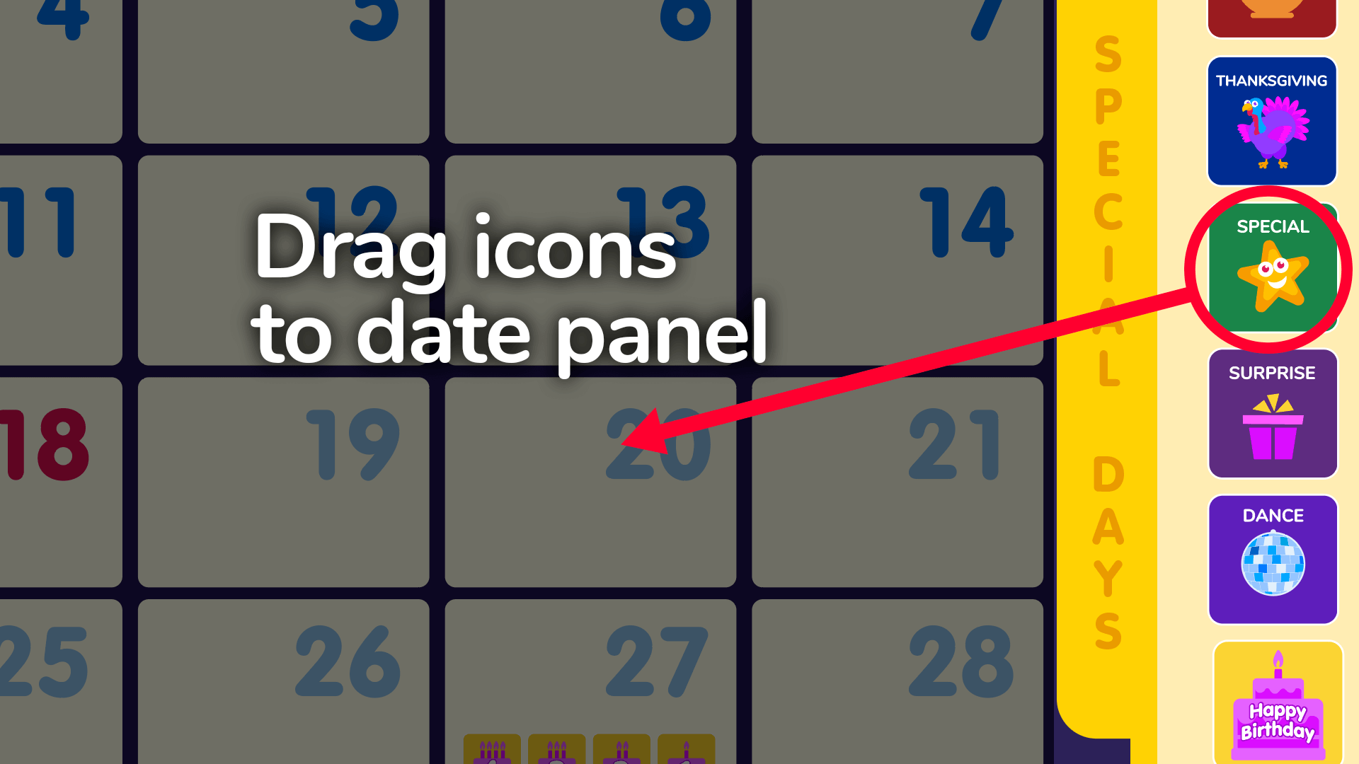 Calendar - Drag icons