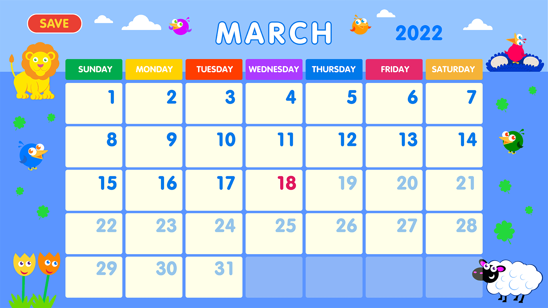 Calendar Month example March